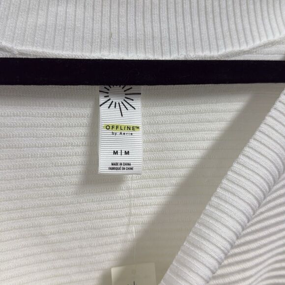 Women's Cream Sweater Ribbed Oversized Long Sleeve Pullover AERIE - Picture 2 of 3